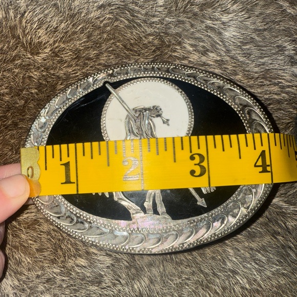 Vintage End of Trail Inlaid Moon Native American Silver Strike Belt Buckle Stone - Picture 9 of 9